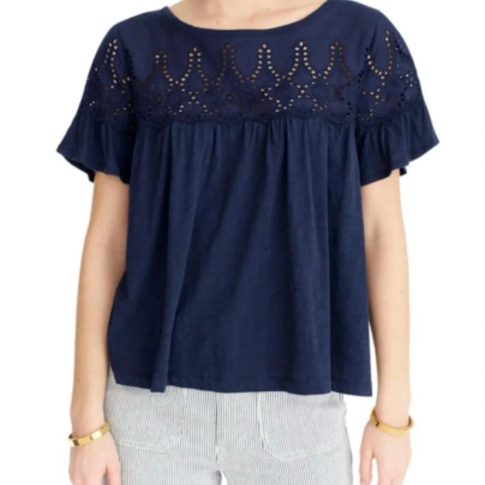 J. CREW Cotton Eyelet Babydoll Flutter Sleeve Top—SZ. XS